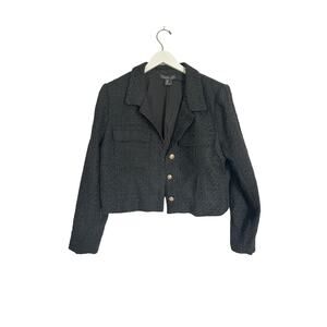 Black Size Large Cropped Tweed Winter Gold Button Work Jacket Outerwear Blazer
